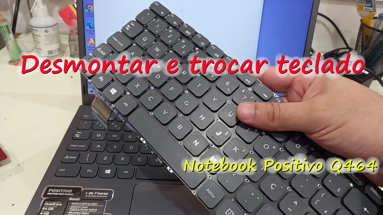 Notebook Positivo Q464 Desmontar e trocar teclado rebitado com tecla netflix e youtube