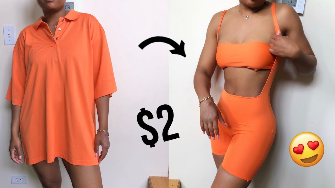 $2 OVERSIZED POLO TO TWO PIECE SET * beginner friendly* |  CLOTHING TRANSFORMATION VIDEO