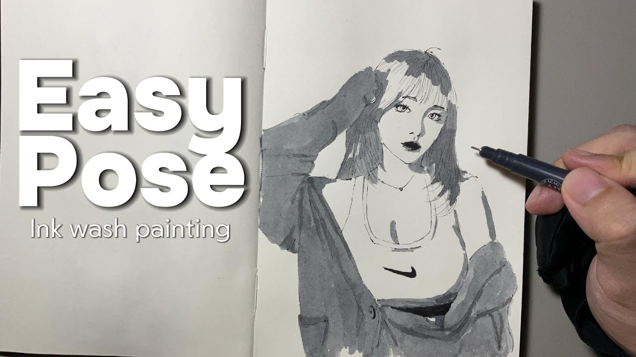 How to draw a GIRL with a VERY EASY POSE | INK WASH #art #drawing #sketch