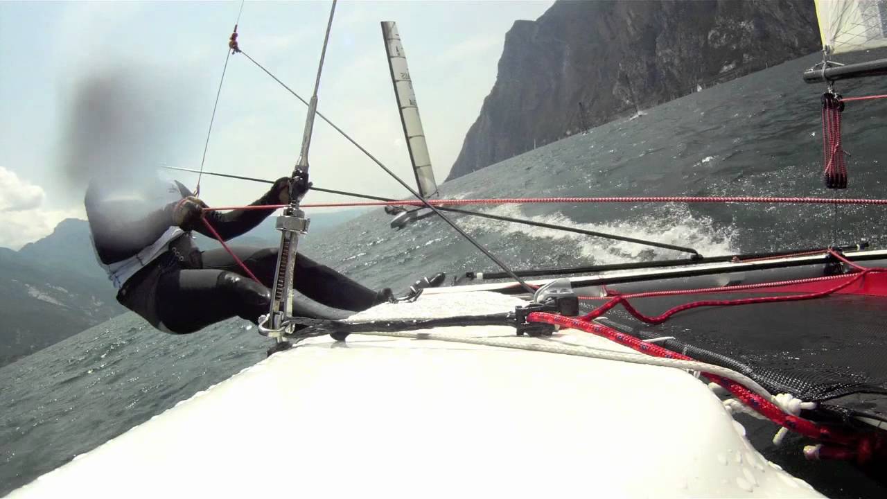 A Class Catamaran downhill on the wire