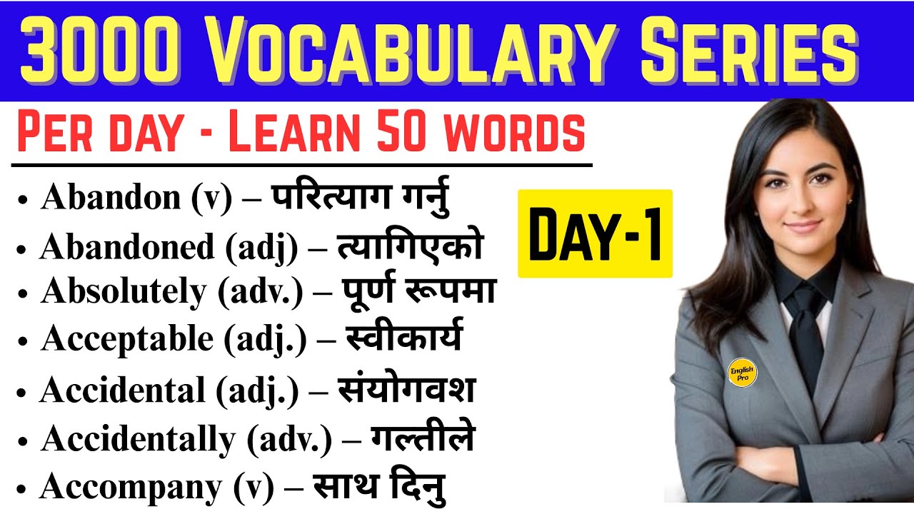 50 Daily English Words from Oxford 3000 with Nepali Meaning | Day 1 | English Vocabulary Series