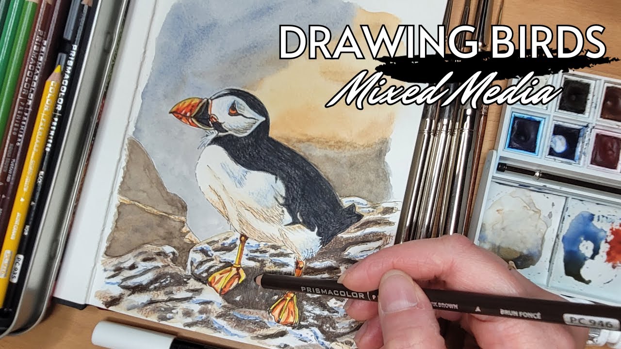 Fixing Ink Mistakes! Mixed Media Puffin