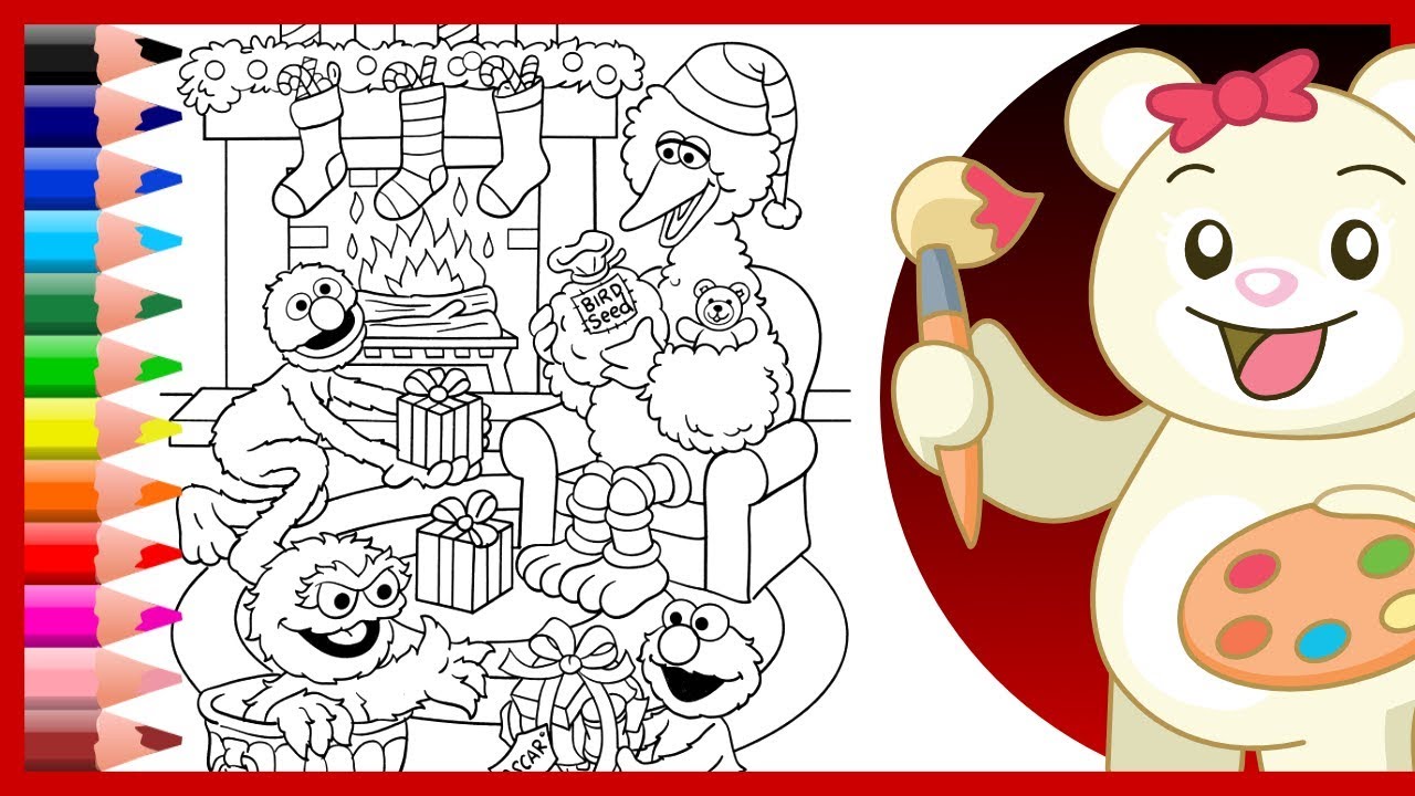 Christmas with Elmo Big Bird Grover Oscar | Sesame Street Holiday Coloring - Kids Learn Colors
