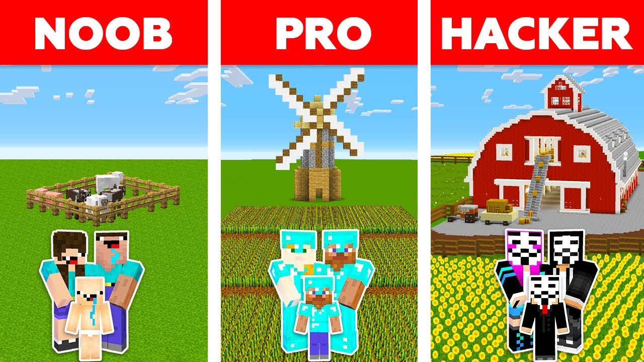 Майнкрафт - НУБ vs ПРО vs ХАКЕР: СЕМЕЙНАЯ ФЕРМА В МАЙНКРАФТ