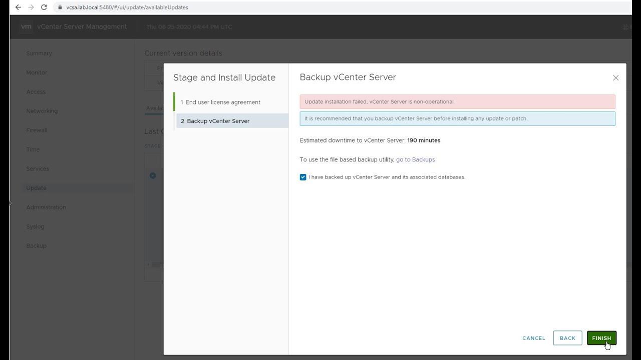 vSphere 7.0 VCSA update to 7.0.0b using vSphere Lifecycle Manager or VAMI not working on Jun 25 2020