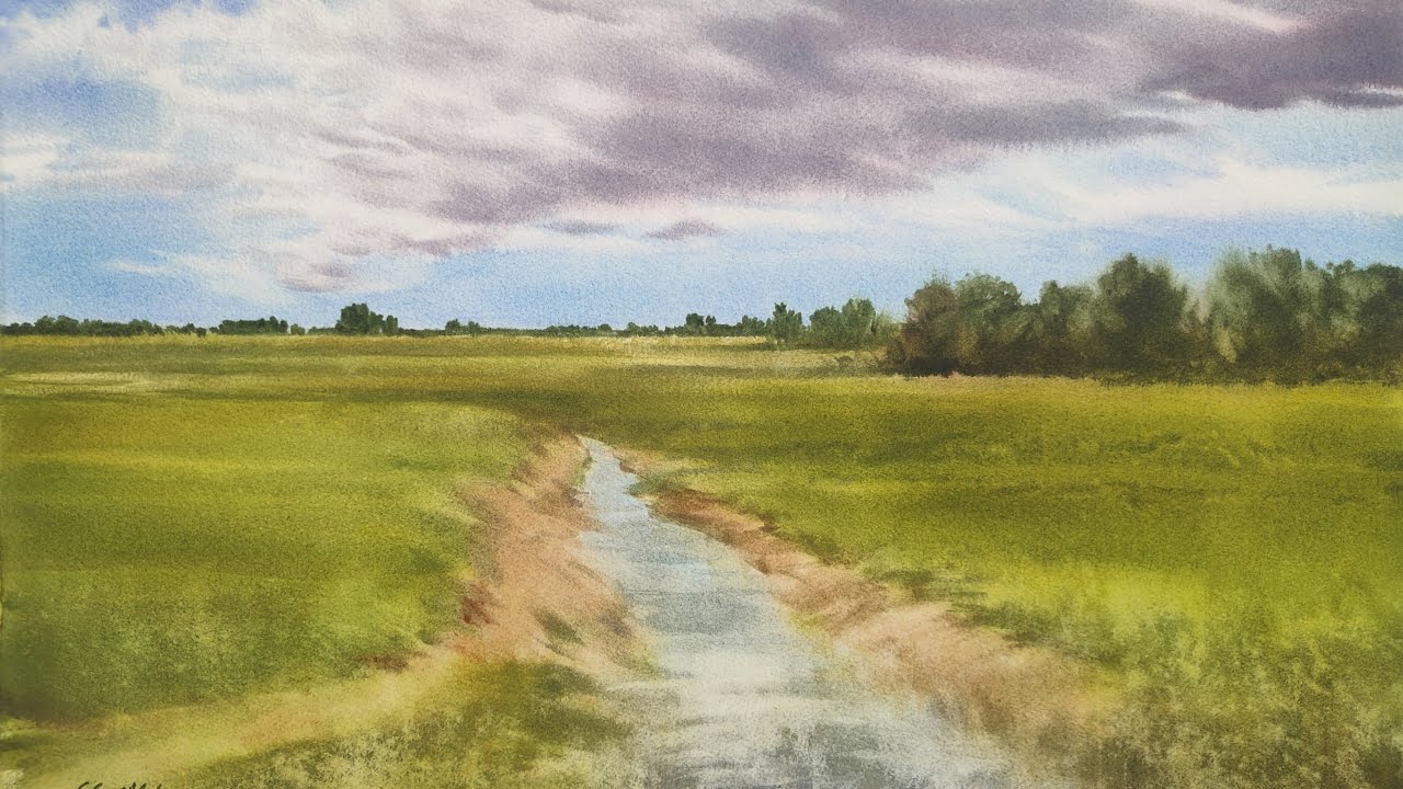 Cómo pintar nubes en perspectiva y campo | PAISAJE EN ACUARELA | Watercolor landscape painting