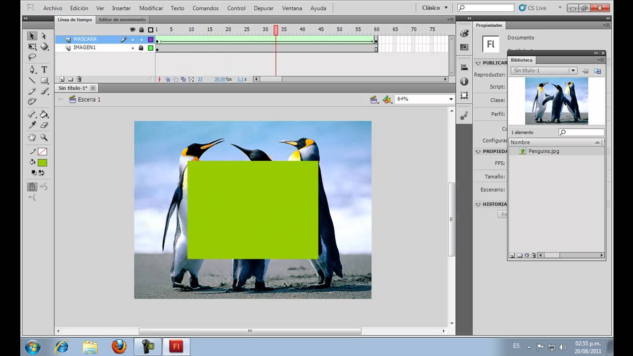FLASH CS5 - MÁSCARAS 1 - con animación de forma