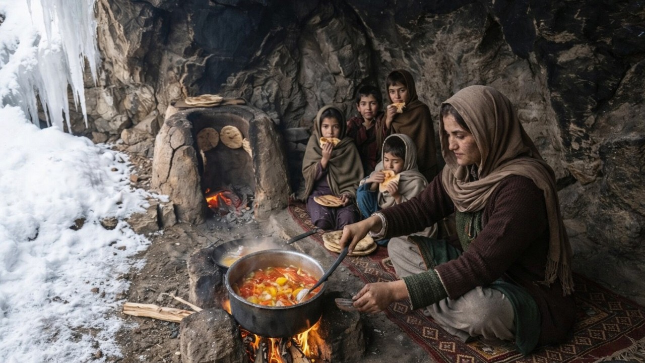 Daily life of an Afghan family in heavy rain | Cooking in traditional style