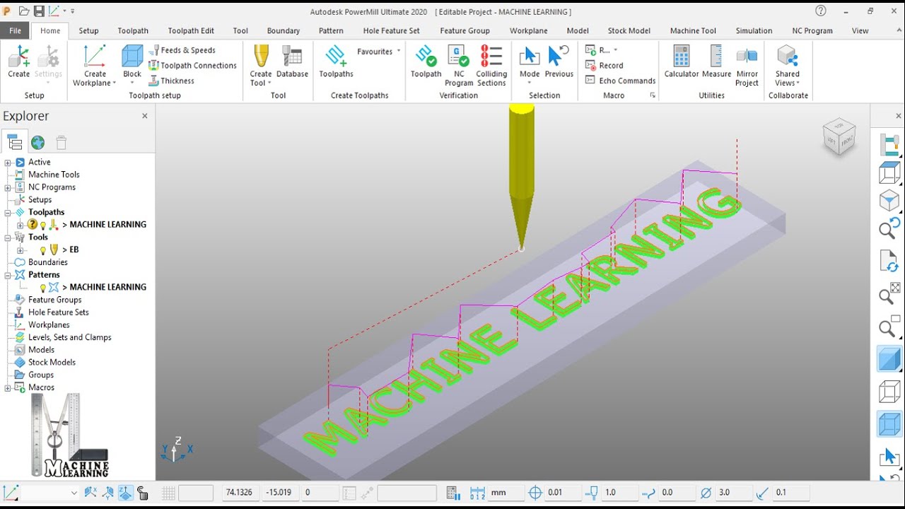 CNC 04: Engraving toolpath in Powermill 2020 tutorial in Urdu / Hindi #Powermil2020 #MachineLearning