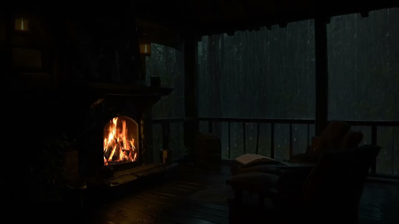 🌧️ No Ads | Hidden Forest Cabin Retreat — Soft Rainfall, Fireplace Warmth & Distant Thunder Ambience