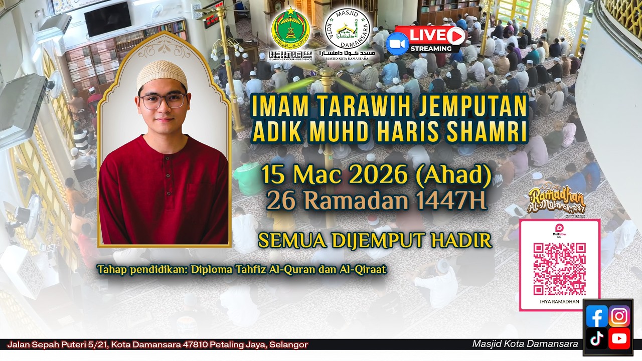 LIVE 🔴 Solat Tarawih Masjid Kota Damansara | 15-3-2026 / 26 Ramadan 1447H