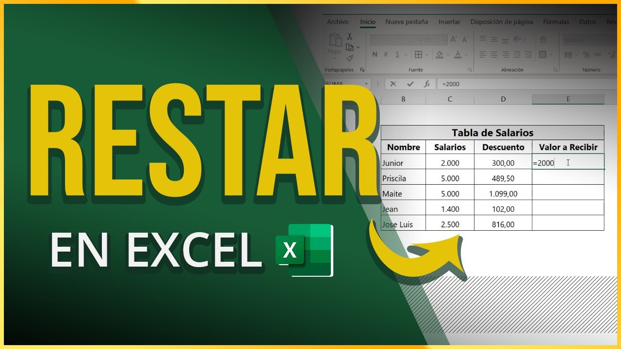 Aprenda Como RESTAR en EXCEL (SIMPLE Y R&Aacute;PIDO) - Paso a Paso