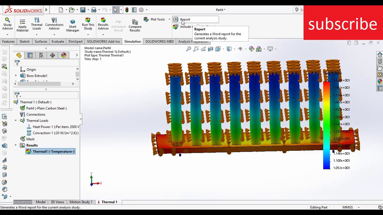 Thermal  fin simulation and graph plotting in Solidworks