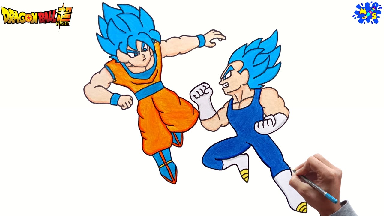 Goku Vs Vegeta Drawing || How to Draw Goku Blue Vs Vegeta Blue Step by Step