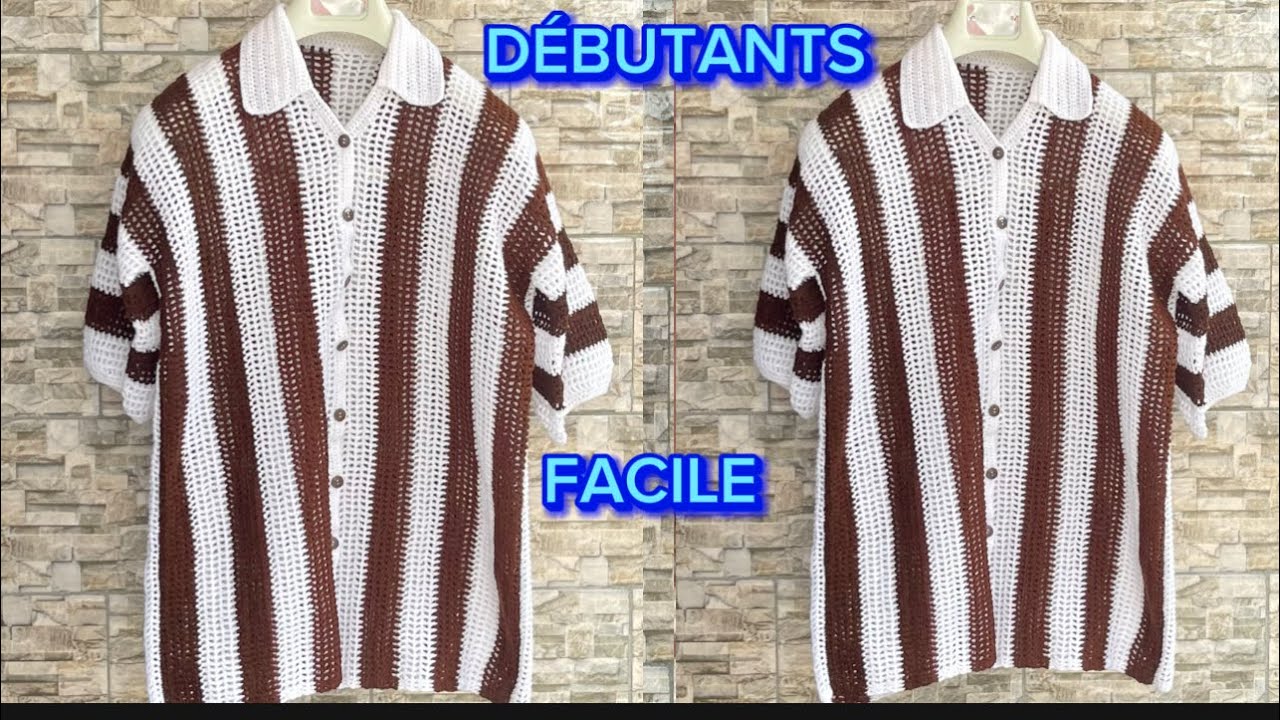 🧶 Comment Crocheter Chemise Col.V Femme FACILE DÉBUTANT/Point Filet / #crochetchemiseunisex #UNTIE