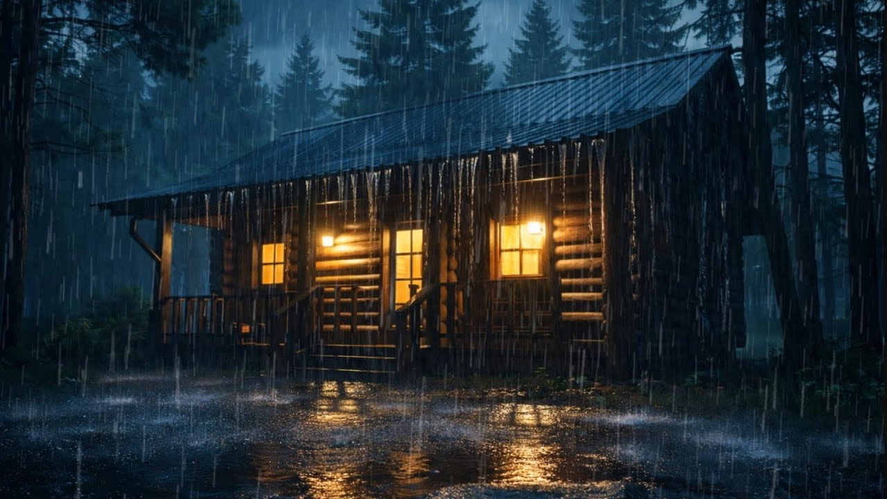 Heavy Rain at a Cozy Forest Cabin 🌧️ Night Rain Sounds for Deep Sleep & Relaxation