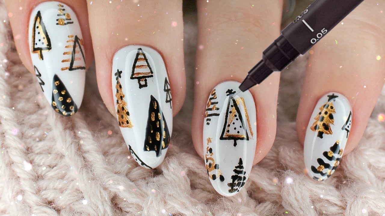🐻🎄 Зимний маникюр лайнером / Новогодний дизайн ногтей 2020 /EASY CHRISTMAS NAILS ART