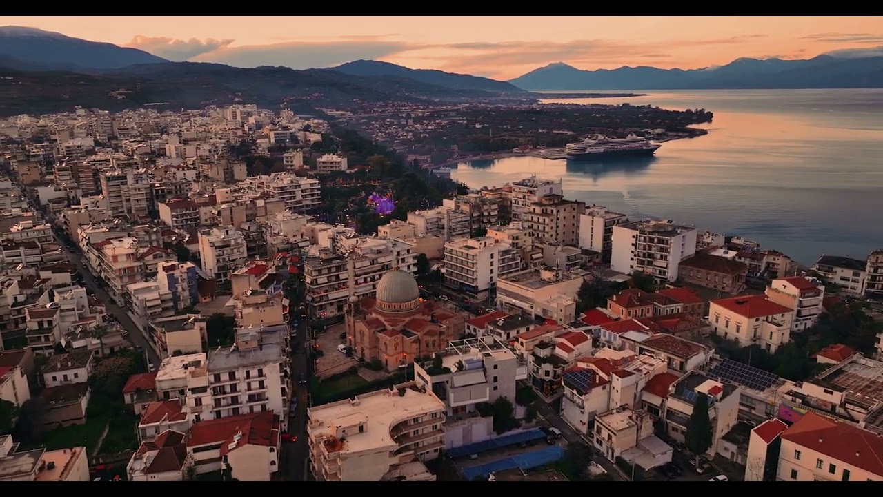 Sunset Aigio Aigialeias Drone Footage 4K