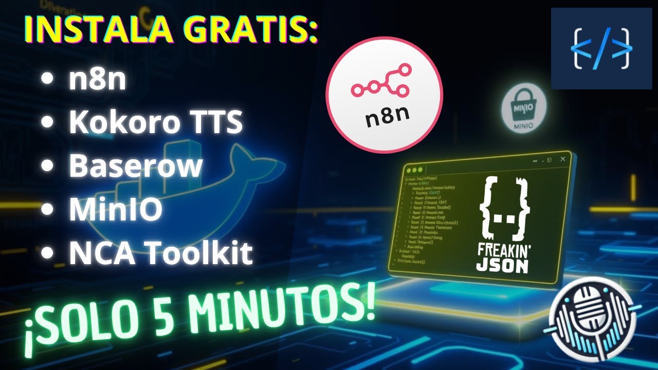 Instala N8n GRATIS en 5 MINUTOS con Docker | Kokoro, Baserow, MinIO & Más