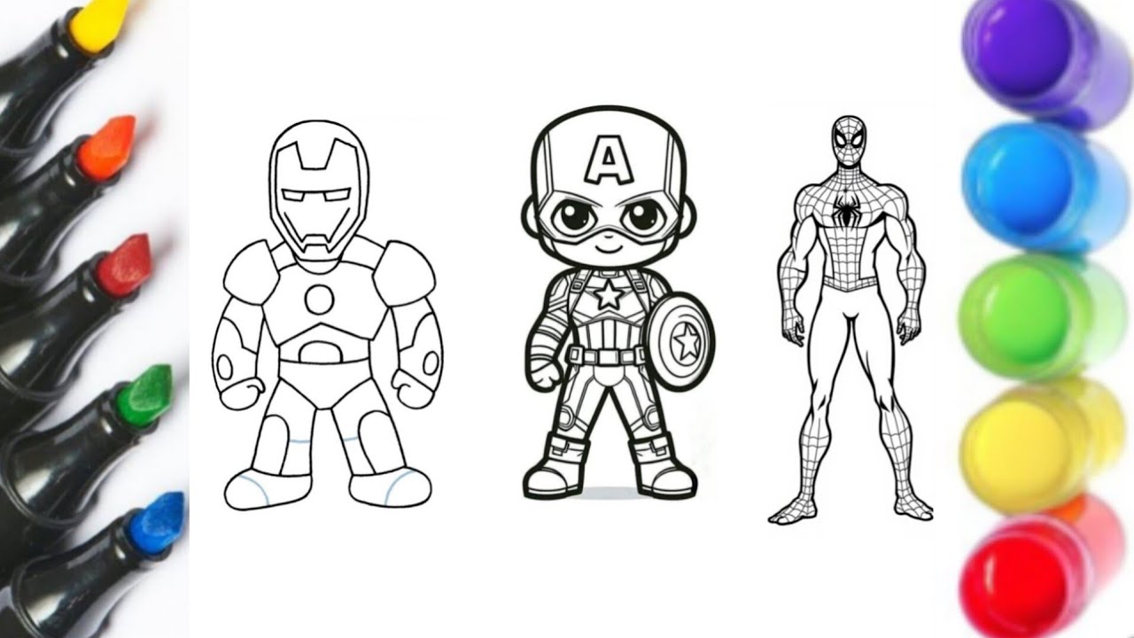 Superhero Drawing & Coloring | Iron Man, Captain America & Spider-Man