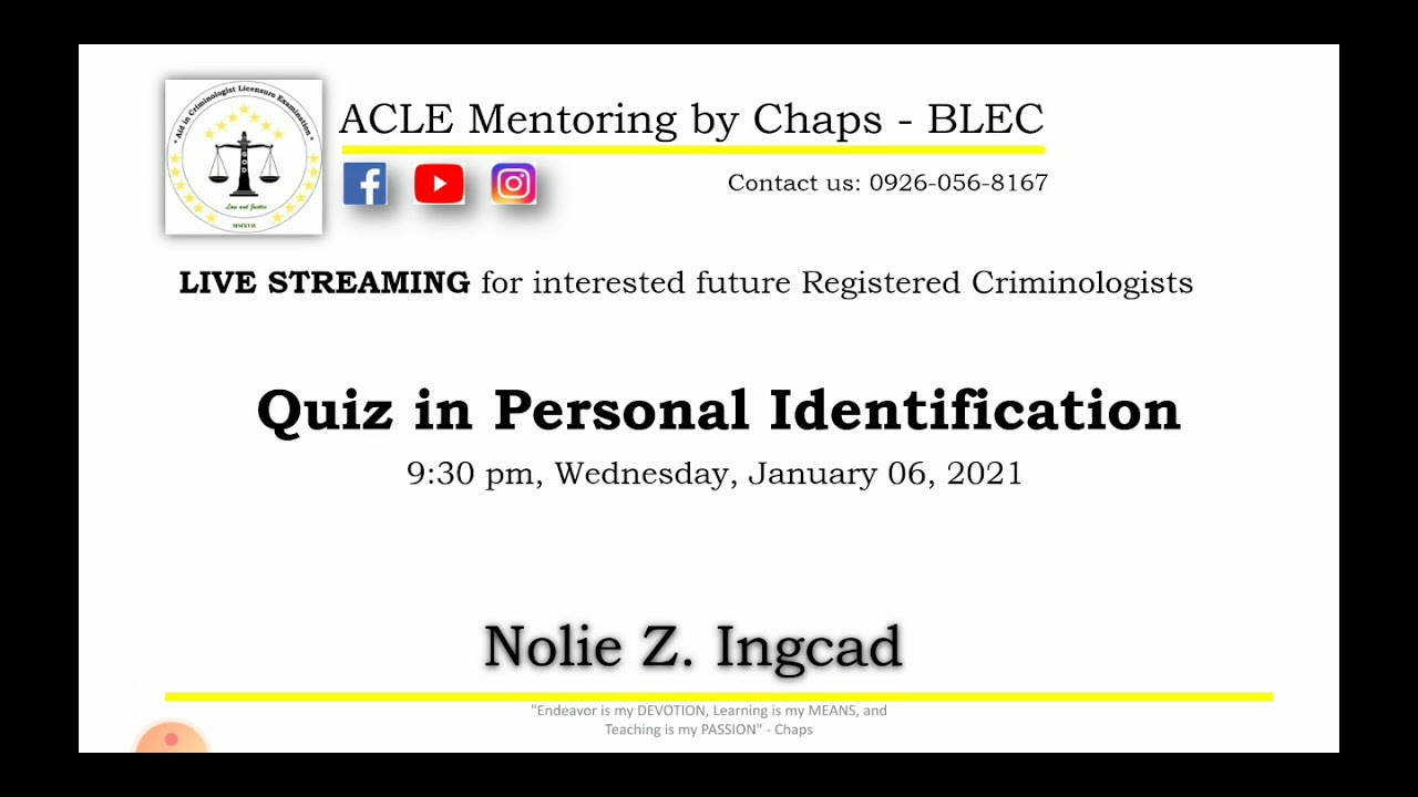 Quiz in Personal Identification by Nolie Z. Ingcad