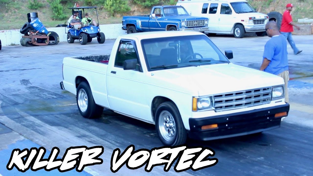 A 350 VORTEC S10 WITH A 150 SHOT, 700R4 TRANSMISSION AND A 7.5 REAR END IS A BEAST!