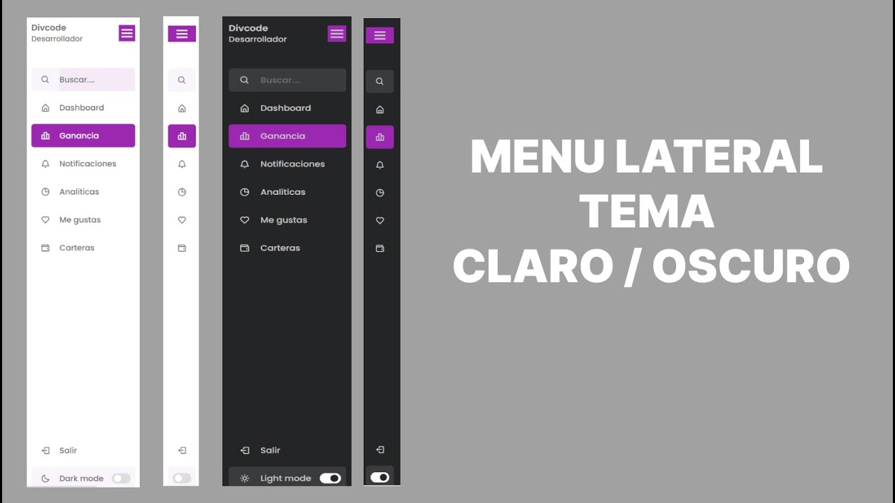 como HACER un MENU LATERAL en HTML CSS y JAVASCRIPT TEMA (OSCURO y CLARO) 😱