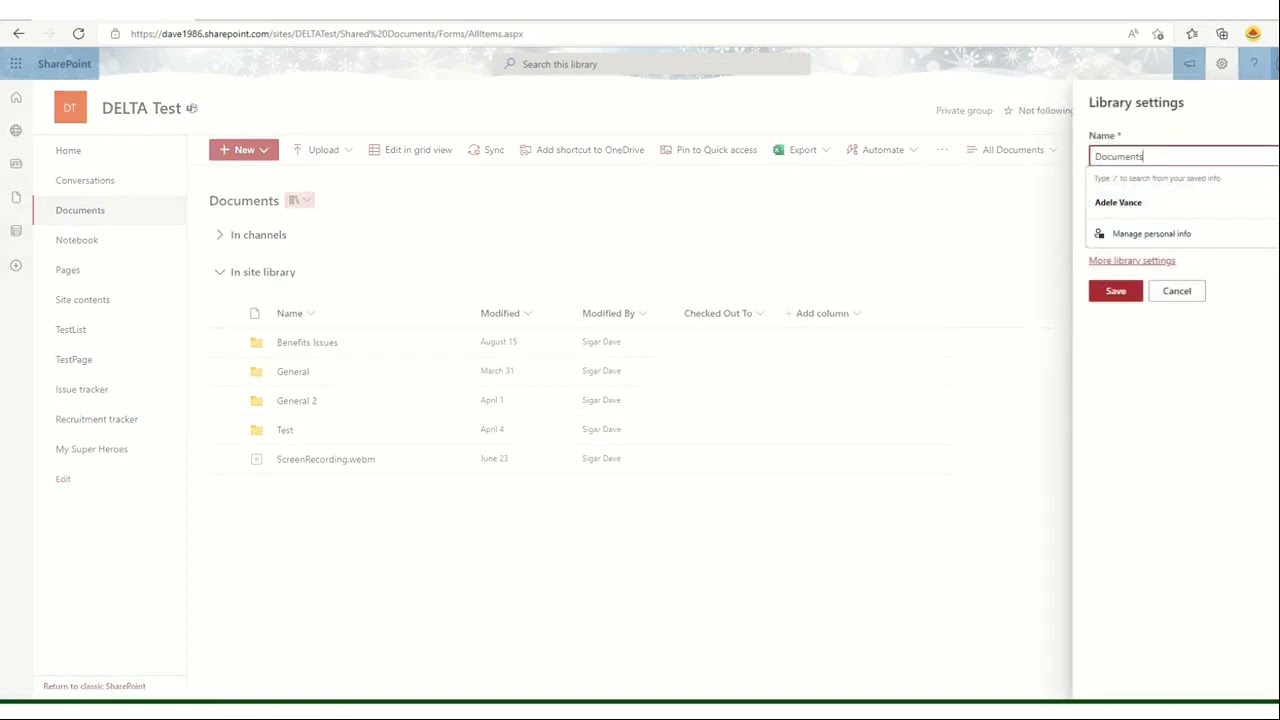SharePoint Online   Document Library Settings to rename the name