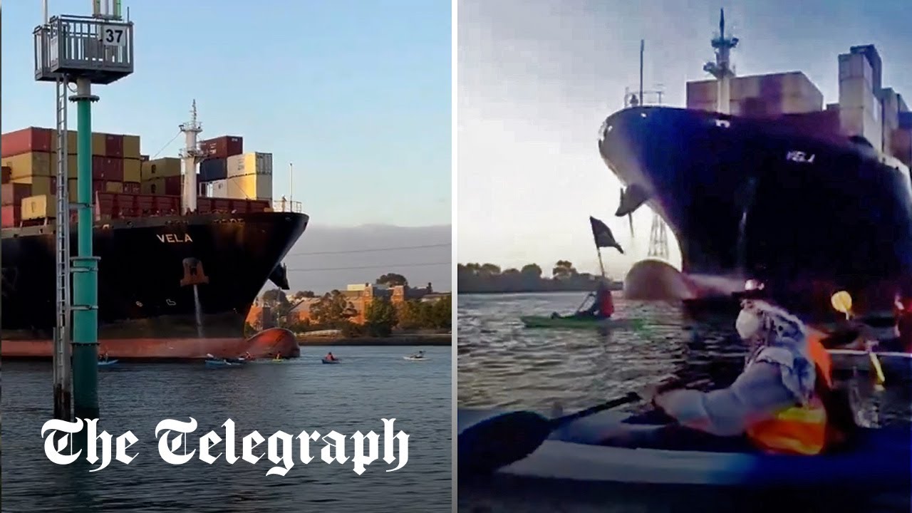 Pro-Palestinian protesters use kayaks to block Israeli-linked ship in Melbourne