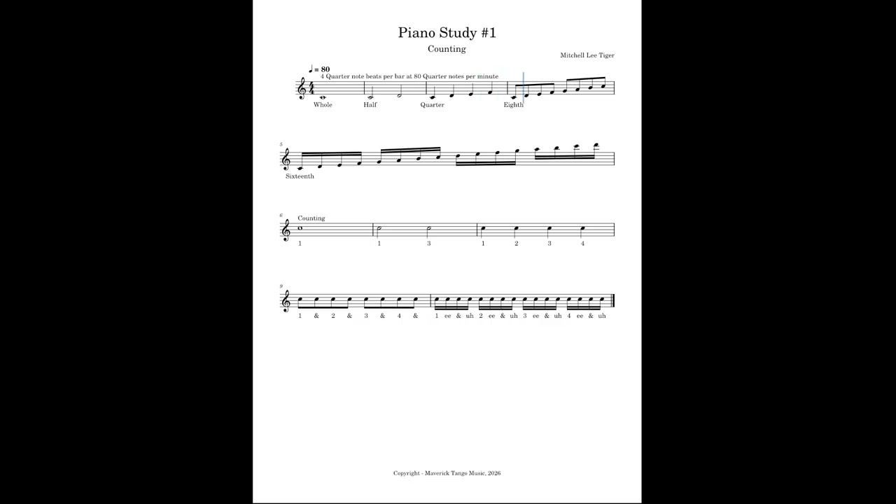 Piano Study #1 - Counting - Maverick Tango Music