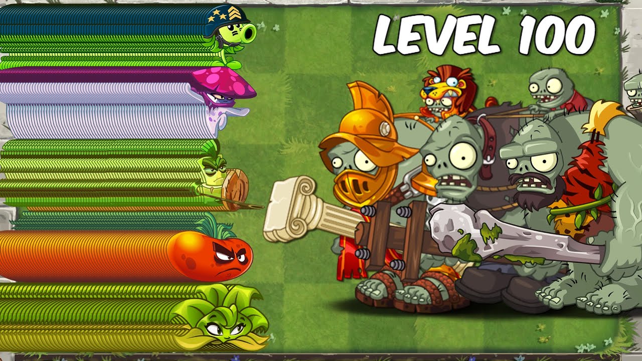 PvZ 2 Challenge Every 100 Plant Max Level vs Team Gargantuar Zombie Level 100