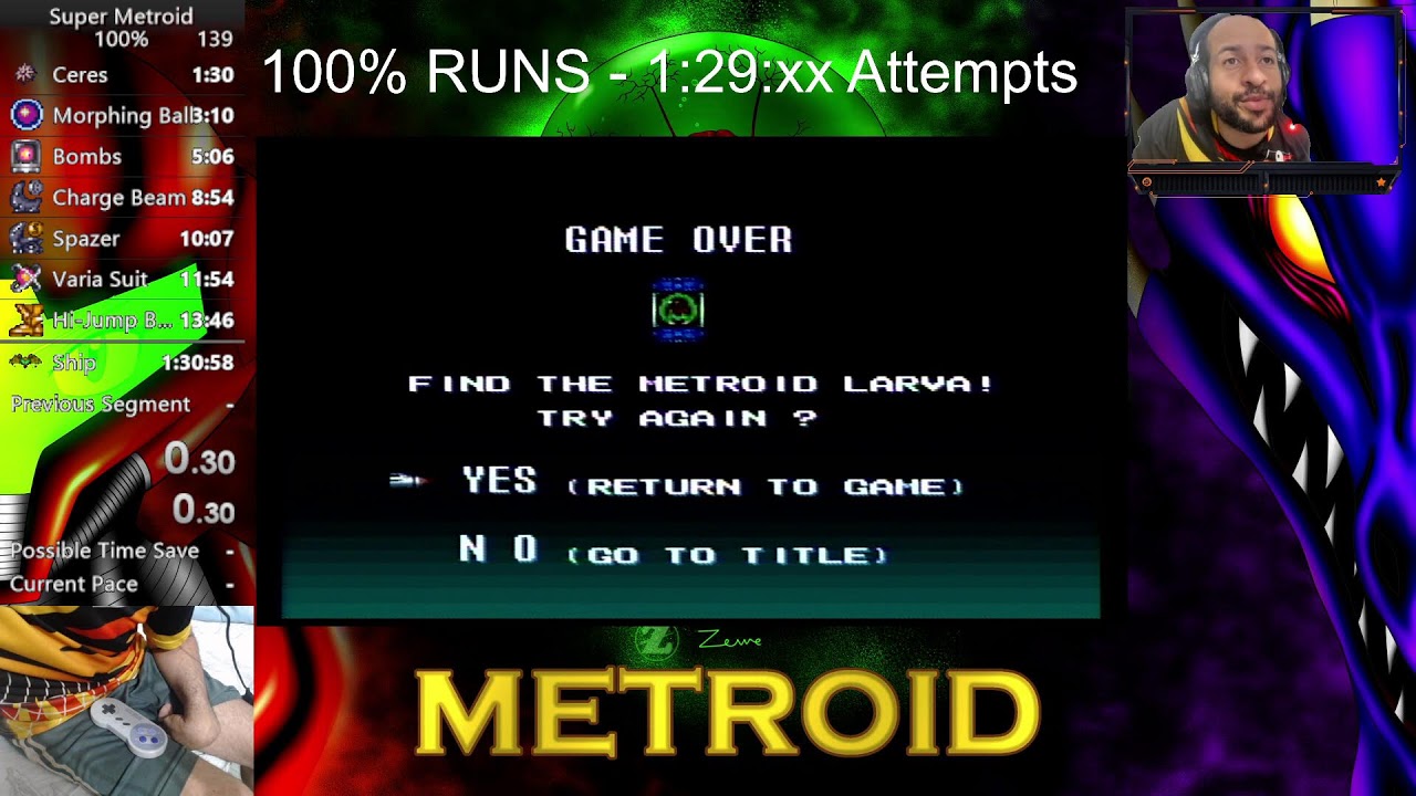 [EN-PT-ES] Super Metroid Onehanded - 100% Runs - 1:29:xx attempts - R. E Requiem later