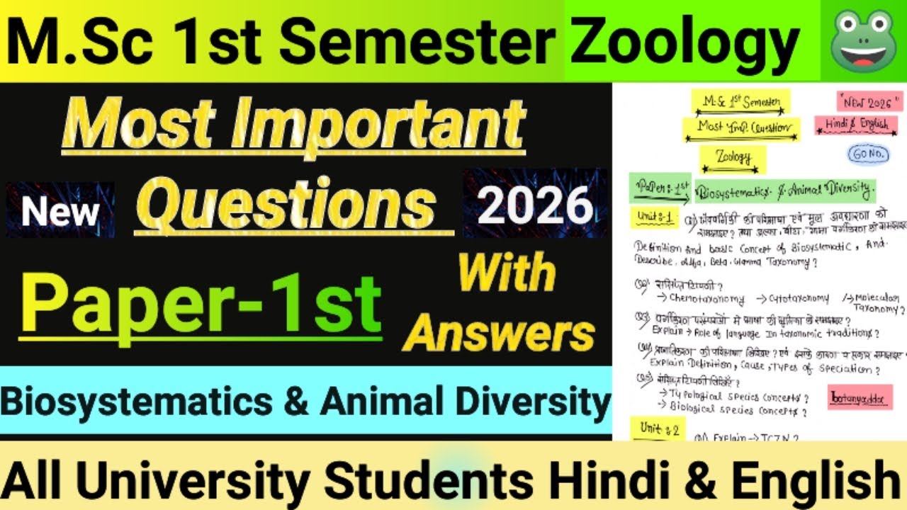 Msc 1st Semester Zoology (Paper-1st) Biosystematics & Animal Diversity Most Important Question 