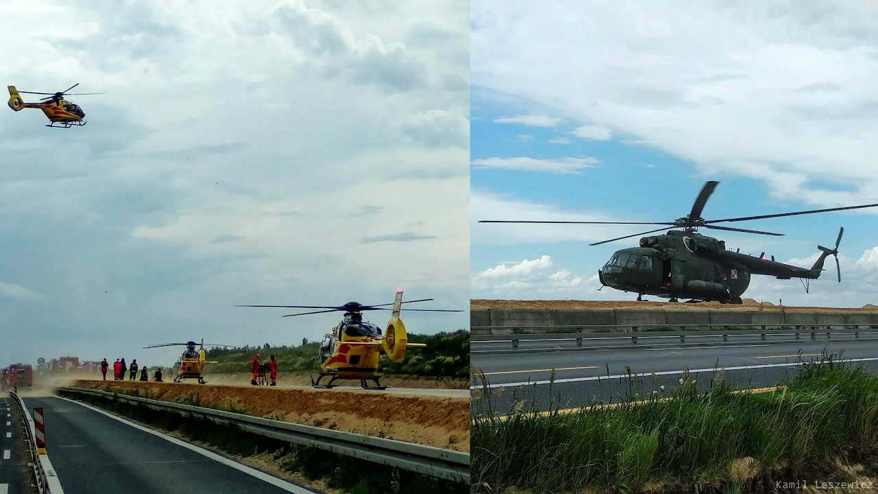 Lądowania i starty 4x LPR i Mi-17 – wypadek masowy – DK 1, Bogusławice k. Częstochowy
