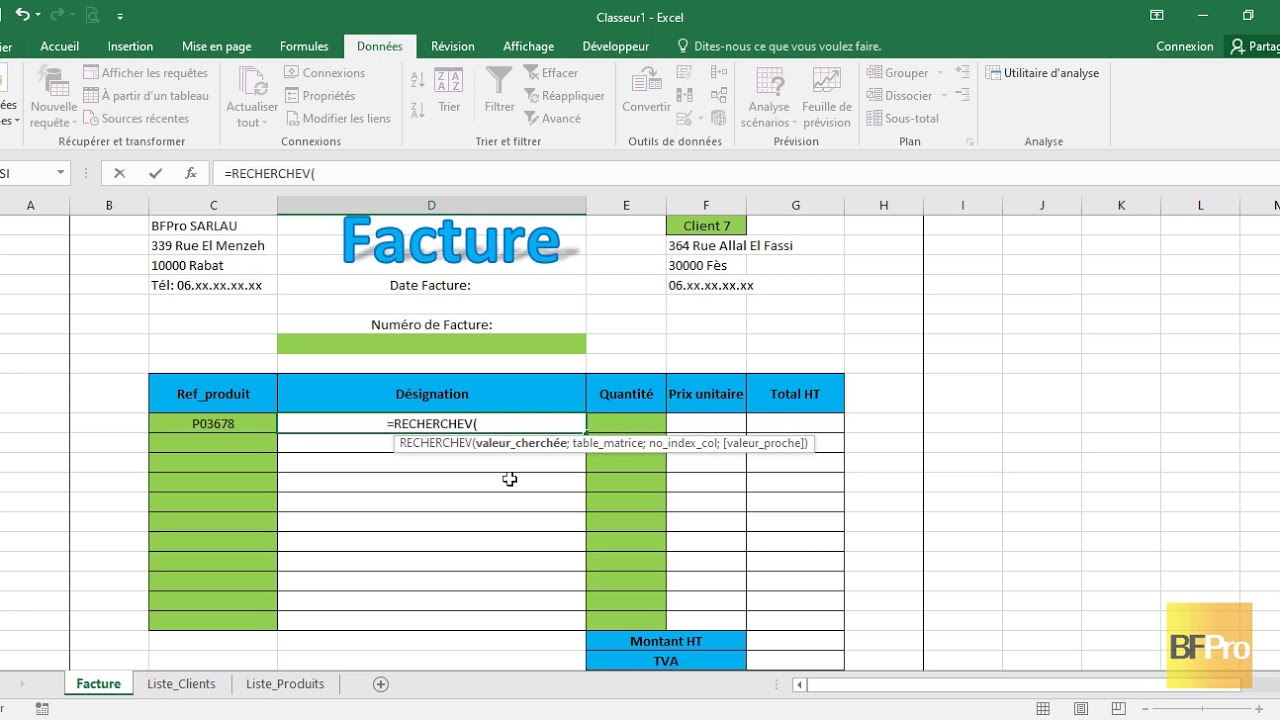 concevoir une facture sous excel