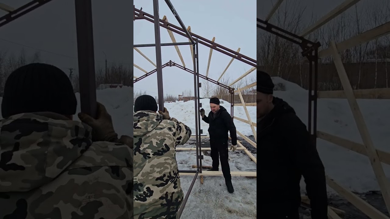 Сборка и установка ворот на каркас 6 метров 
