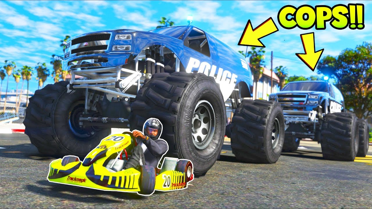 Replacing cop cars with Monster Trucks was a BAD idea!! (GTA 5 Mods - Evade Gameplay)