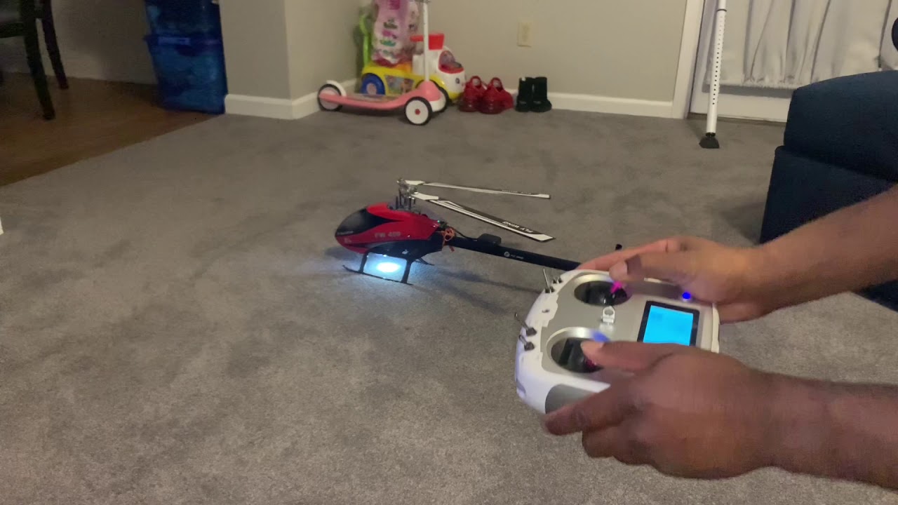 Fly Wing FW450 V2 Helicopter Spooling Up To Idle Indoor Test