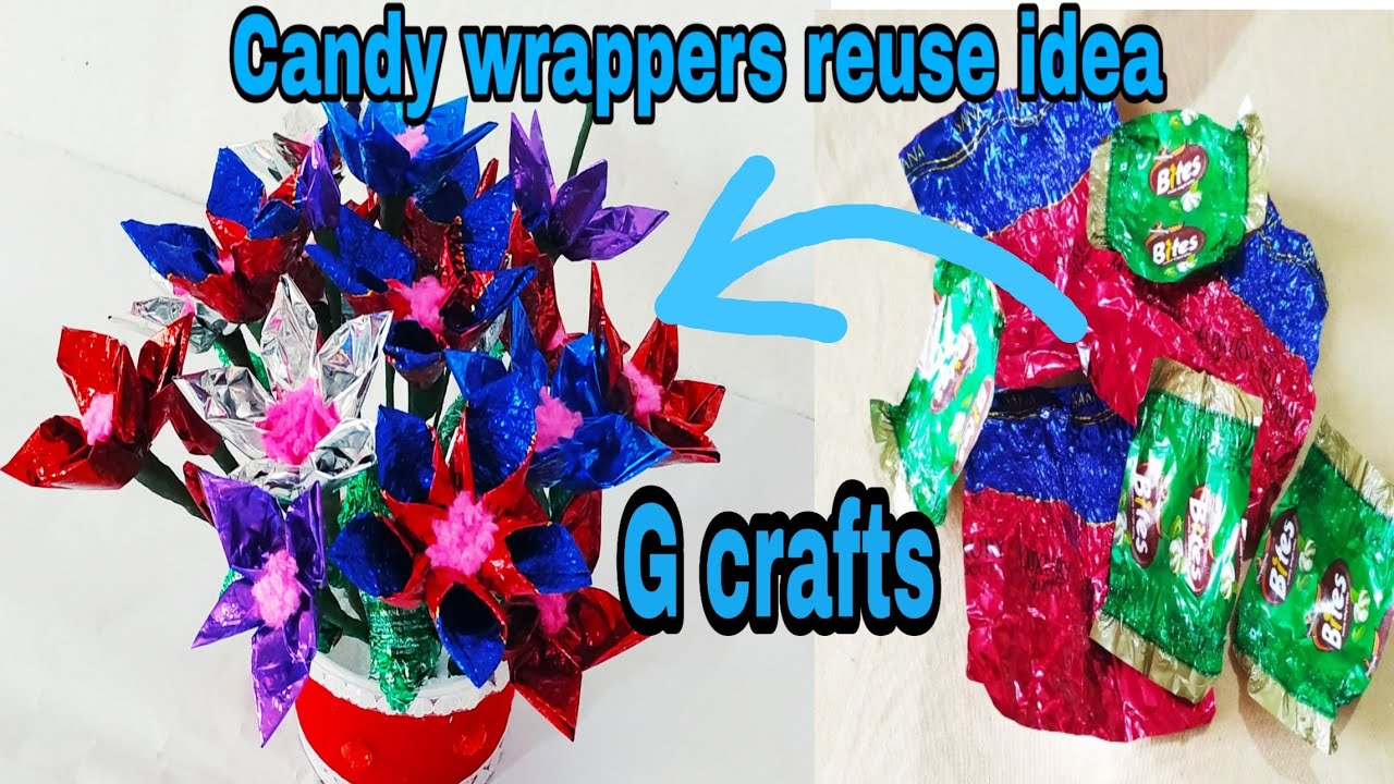 How to make flowers out of candy wrappers//Best out of waste craft