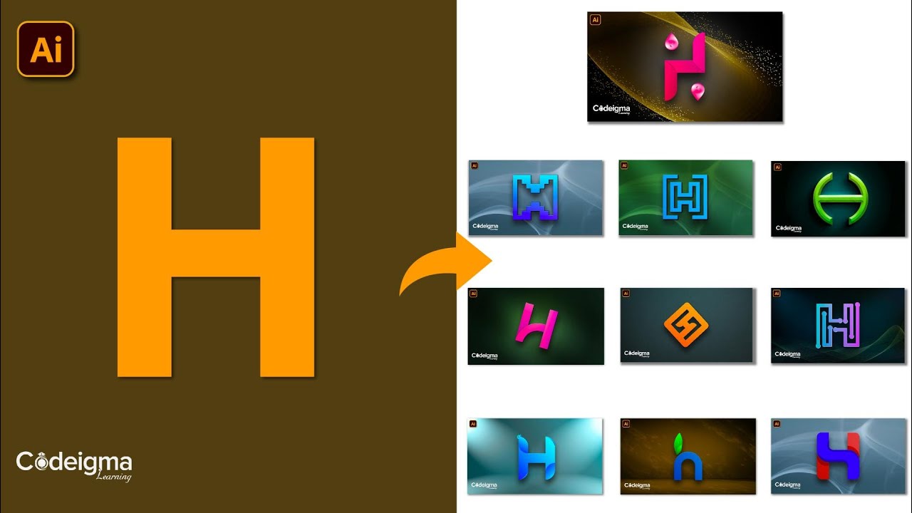 10 Letter H Illustrator Modern Lettermark Logo Design | Adobe Illustrator CC |  Codeigma Learning