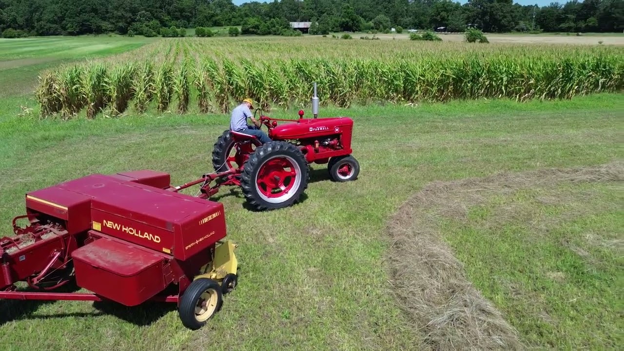 1946 Farmall M and New Holland hay bailer   dji mini3