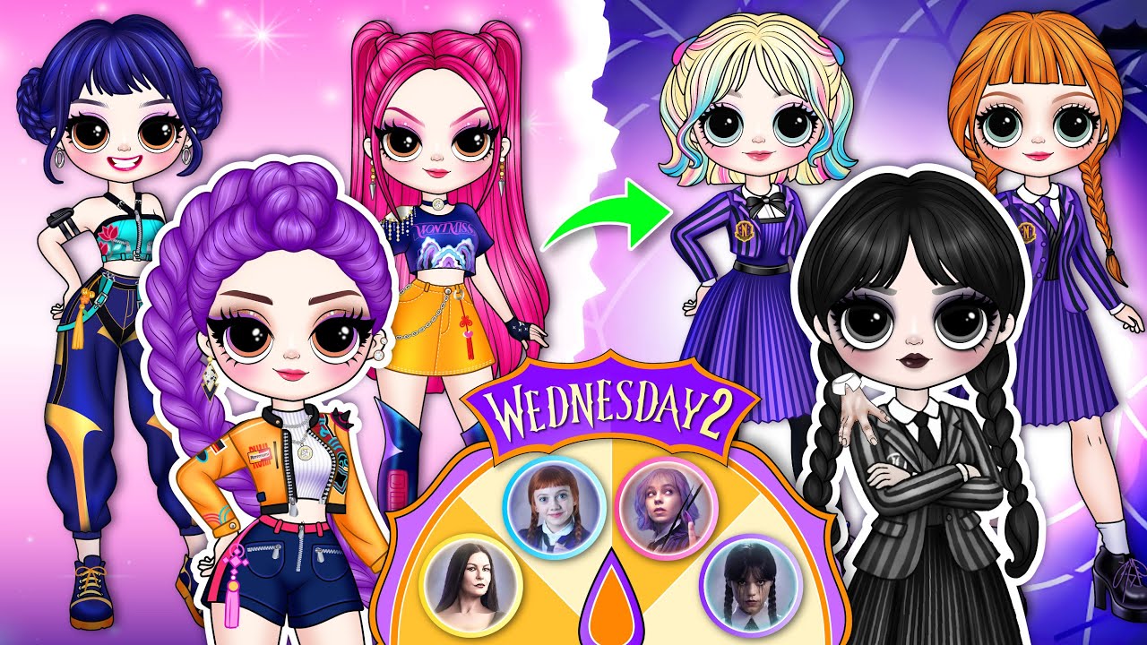 K-Pop Demon Hunters & Elsa Cosplay Wednesday Season 2 | DIY Fashion Paper Dolls