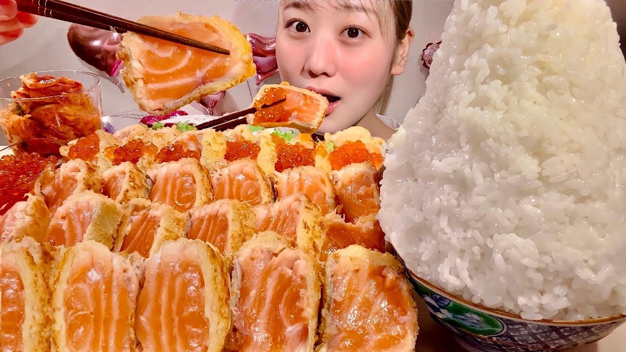 ASMR жареный лосось【русские субтитры】【Mukbang/ Eating Sounds】