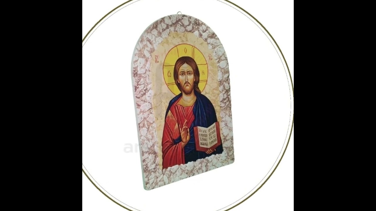 Icona sacra da parete con Cristo Pantocratore in resina, stile bizantino