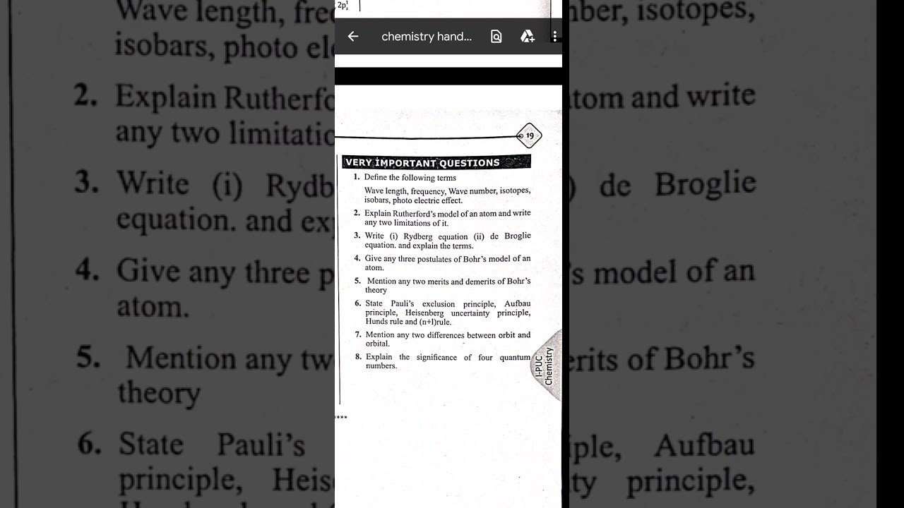 important questions in structure of atom for 1st puc
