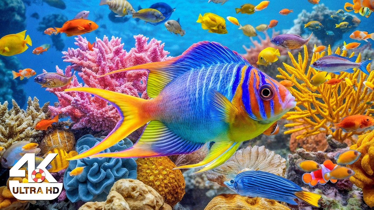 Amazing 4K Ocean World – Tropical Fish 🐟 across Colorful Coral Landscapes with Music