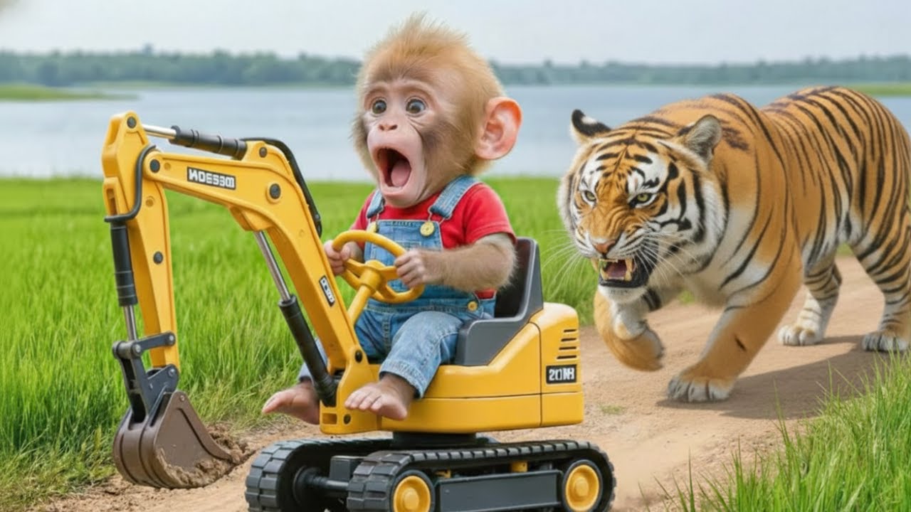 🚨🐒 Baby Monkey Mr Piku Encounters WILD TIGER in the Forest…