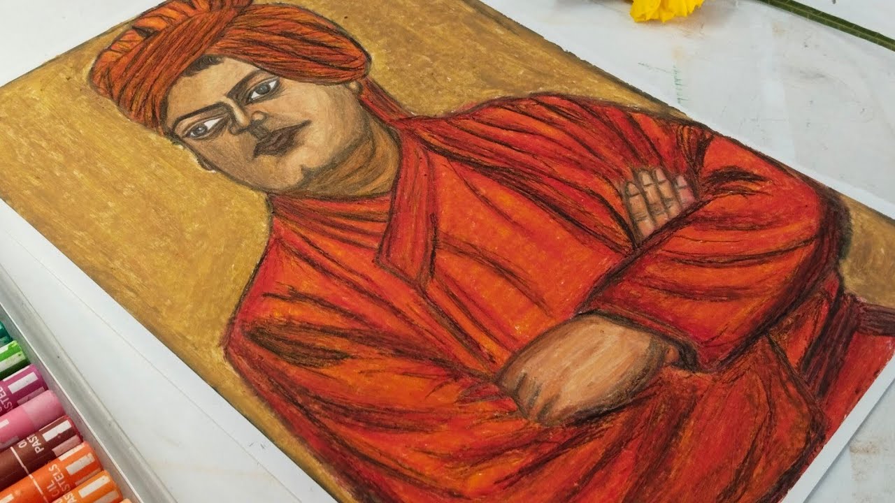 Swami Vivekananda Oil Pastels Drawing/Vivekananda ki aasan Drawing banaye/National Youth day drawing