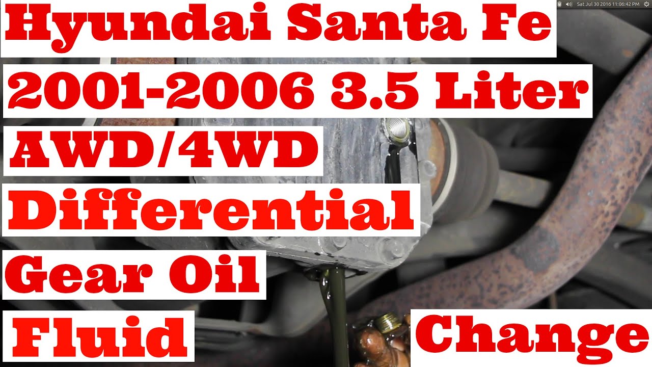 Замена масляной жидкости в дифференциале Hyundai Santa Fe 2001-2006 3,5-литровый шестицилиндровый...