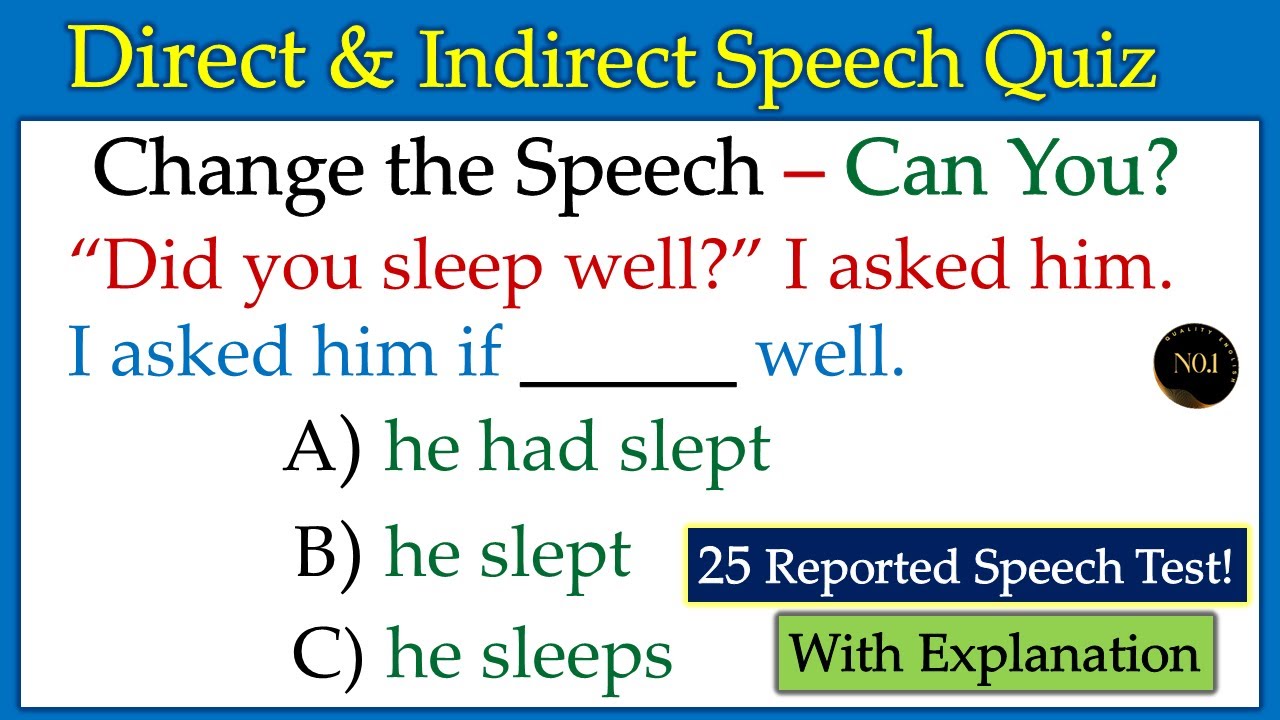 25 🧩 Direct & Indirect Speech MCQs | 💬 Reported Speech Test | Beginner to Pro Level ✅ | No.1 Quality